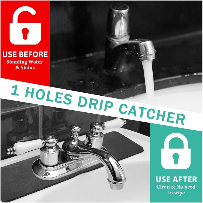 Tioncy 2 Pcs Faucet Mat Sink Splash Guard Oval-hole Oval Splash Pad for Kitchen Sink Oval Base Diatomite Faucet Mat for Bathroom Absorbent Mat Splatter Screens(Dark Gray, Black) - Image 4