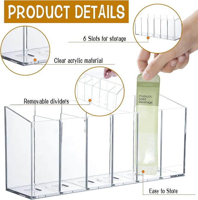 2 Pcs Acrylic Drink Packet Organizer, Water Drink Packet Holder Water Flavor Packet Storage Container with Removable Divider Wall Mount Drink Storage Bins for Table Refrigerator Cabinets Pantry - Image 3
