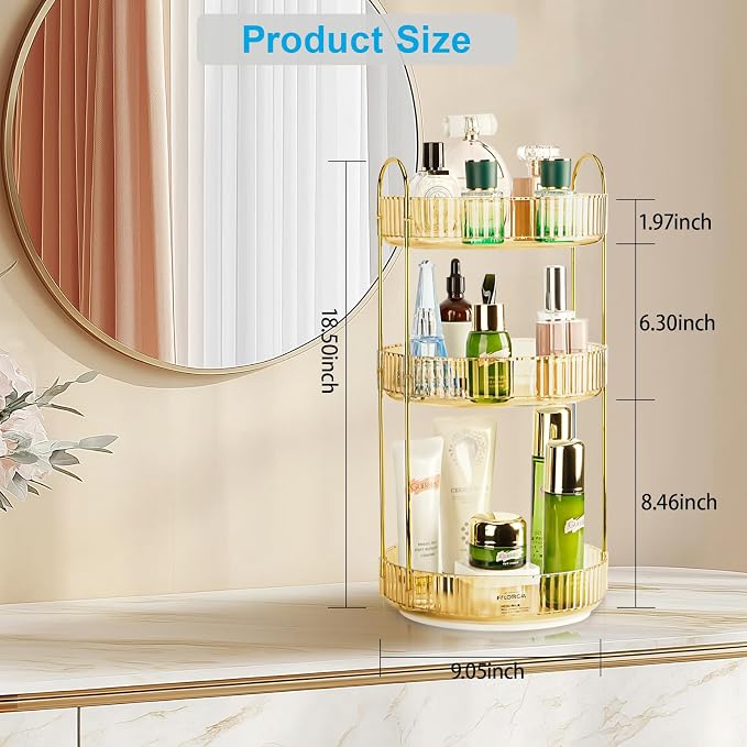 360 Rotating Makeup Organizer - Large Capacity Spinning Perfume & Cosmetic Skincare Holder for Vanity & Countertop (Vibrant Orange, 3 Tier) - Image 3