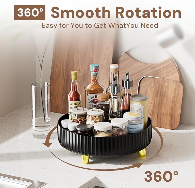 2-Pack Black Turntable Organizer Set – 11" & 8.6" Lazy Susan for Cabinets, Kitchen Pantry, Refrigerator, Bathroom & Medicine Cabinet Storage, 360° Rotating Spice Rack Organizer - Image 4