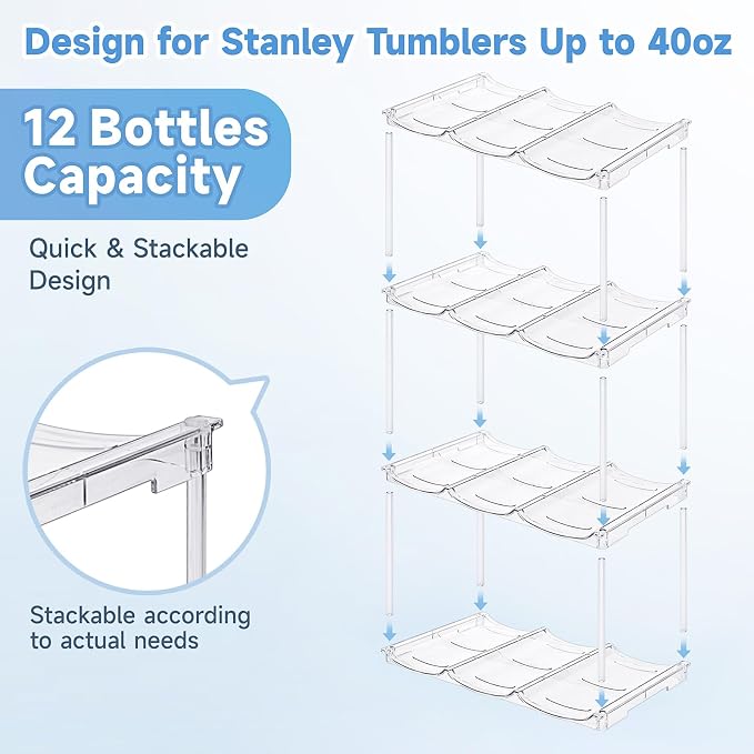 spospo Stackable Water Bottle Organizer for Stanley 40 oz Tumbler | Water Bottle Holder for Cabinet, Pantry Kitchen Organizers and Storage for Stanley Cup Accessories, Tumbler Organizer, 4 Pack - Image 4
