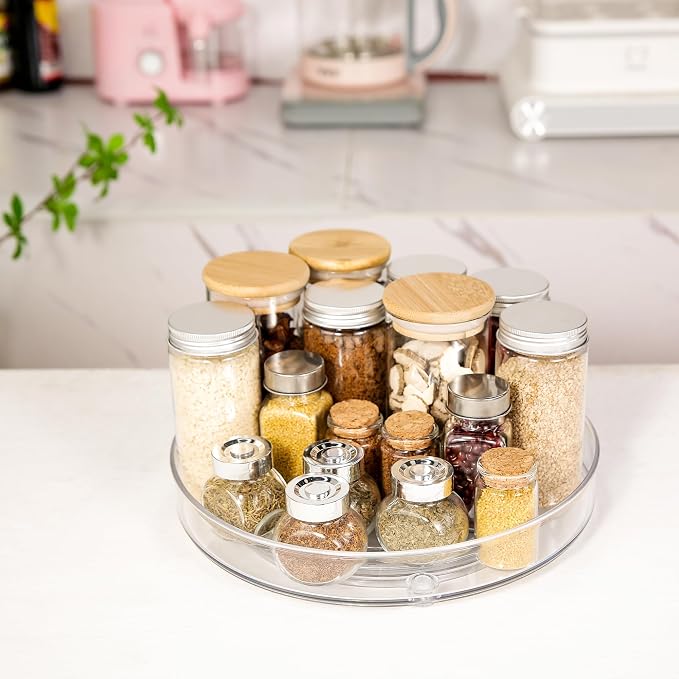 4 Pack Lazy Susan 9.2" Inch Turntable Organizer Pantry Organization and Storage Container Bins Spice Rack Cabinet Rotating Condiment for Pantry Kitchen Vanity Bathroom Jewelry Holder Clear | Pantry Organizers and Storage Container Bins Spice Rack Cabin... - Image 8