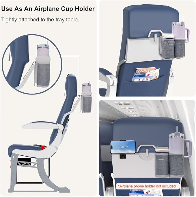 2 in 1 Luggage Cup Holder for Suitcase Airplane Drink Carrier Travel Gray | Airplane cup holder|for stanley cup|Hands Free|Coffee Beverage Organizer Gifts for Travelers - Image 2