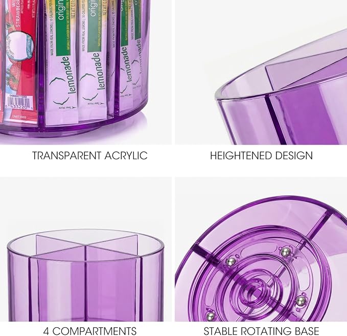 AIEVE Purple Drink Packet Organizer, Water Packet Organizer for Powdered Drink Mix, 360° Lazy Susan Turntable Rotating Tea Bag Holder for Kitchen Organization - Image 6