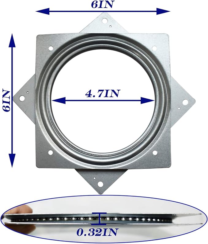 10Pack 6Inch Lazy Susan Hardware Square Rotating Bearing Plate Turntable | Lazy Susan Hardware Base for Serving Trays Kitchen Storage Racks Craft Table Zinc Plated Steel Swivel Plate 500lbs Capacity - Image 2