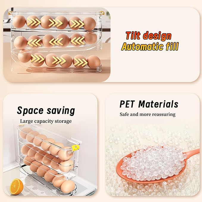 Egg Container for Refrigerator Clear Stackable Egg Holder for Kitchen Storage and Organization (Transparent, 3 Tier) - Image 6