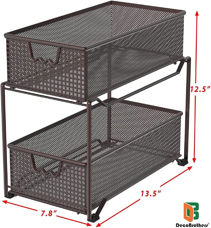 Deco Brothers 2 Tier Bathroom Storage Organizer with Pull-Out Drawer Bronze - Image 3