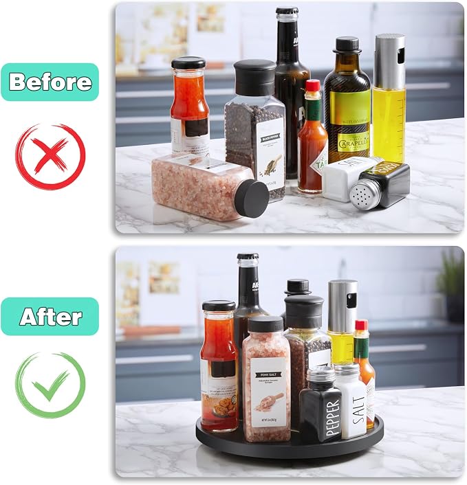 9" Wood Lazy Susan Turntable Organizer, Lazy Susan for Table Top Cabinet Dining Pantry Countertop Cupboard Organization, Decorative Tray for Kitchen Bathroom Decor Coffee Bar Accessories, Black - Image 5