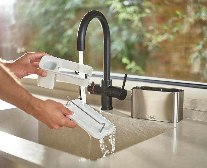 Joseph Joseph Surface Stainless Steel Caddy Sink Area Organizer and Sponge Holder, Stone - Image 5