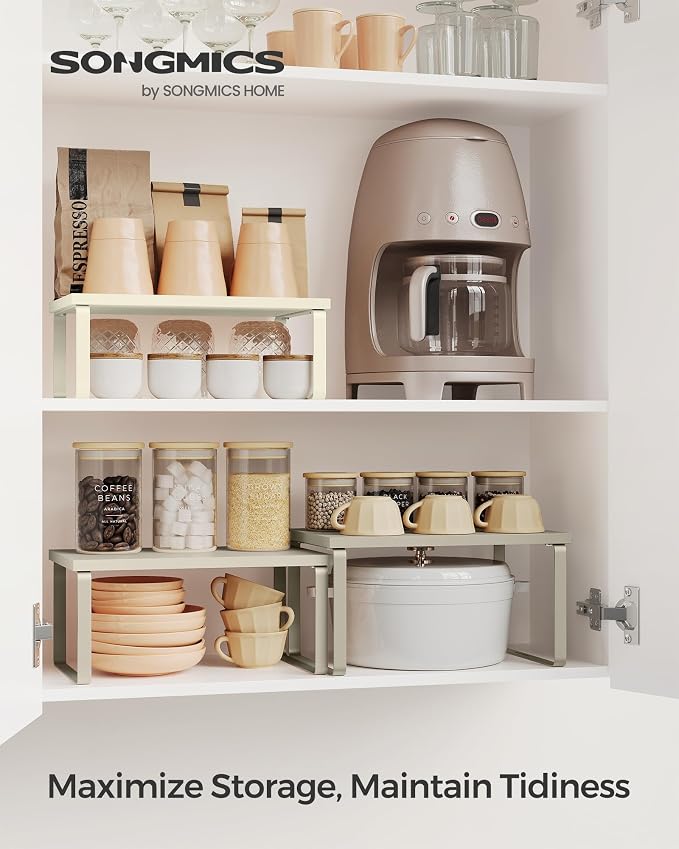 SONGMICS Cabinet Organizer Shelf, Set of 3 Spice Rack, Kitchen Storage | Kitchen Counter Shelves, Kitchen Storage, Spice Rack, Summer Sand, BYSTRO Collection UKCS220K01 - Image 2