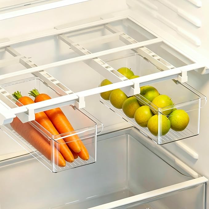 Refrigerator Organizers Storage Fridge Drawer, Storage Containers - 1pc(M) | Under Shelf Drawer for Fruit, Deli, Cheese, Seafood, Pull Out Plastic Organizer Bins fit for Medium Fridge Shelf, Simple Use - Image 6