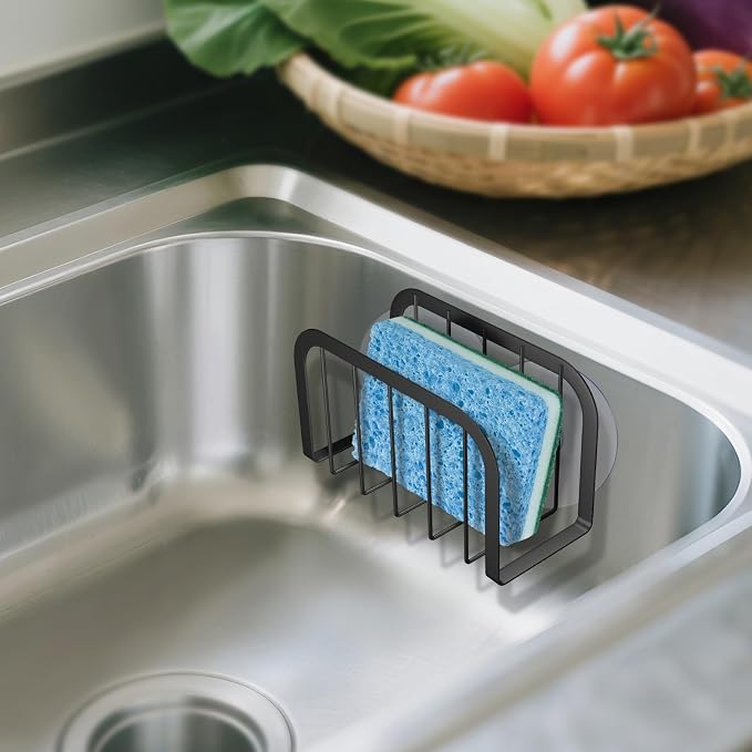 Sponge Holder for Kitchen Sink,Kitchen Sink Caddy with Sponge Holder-Black - Image 4