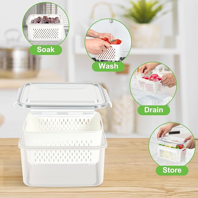 TBMax Fruit Storage Containers for Fridge, 6 Pcs Produce Saver with Colander for Rinsing, Berry Containers Lettuce Keeper Refrigerator Organizers Airtight Food Storage with Lid - Image 2