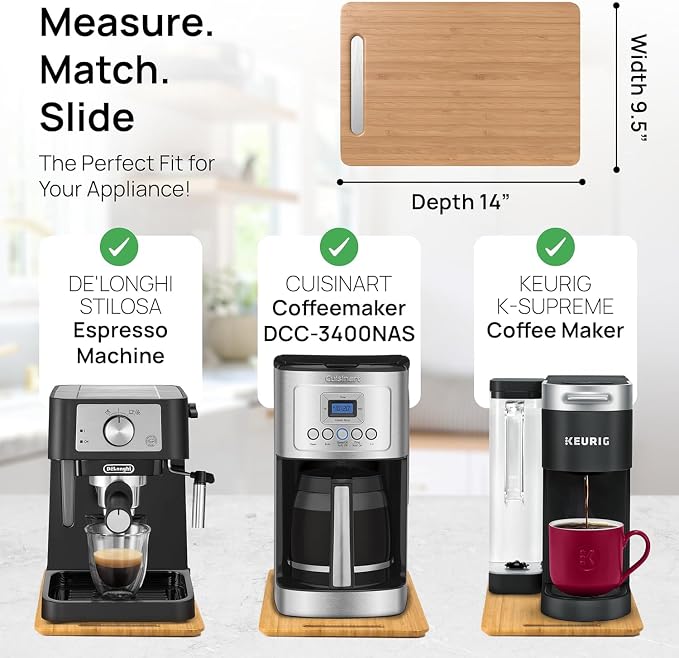 Ibyx Appliance Slider, Sliding Tray for Coffee Maker, 9.5 x 14 in, Natural | For Coffee Maker & Heavy Kitchen Appliances, Easy Slide, Made of Premium Bamboo, Space-Saving Kitchen Organizer 40lb Capacity - Image 5