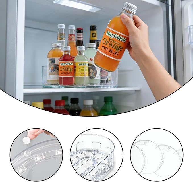 360° Rotating Fridge Lazy Susan Organizer, 13''x8.5'' Clear Lazy Susan for Refrigerator, Multi-Use Fridge Drink Organizer for Pantry Cabinet Countertop Table Storage - Image 3