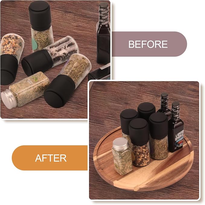 14 inch Wooden Lazy Susan Turntable, Acacia Wood Spinning Organizer for Dining Table, Cabinet, Fridge, countertop, Pantry - Image 6