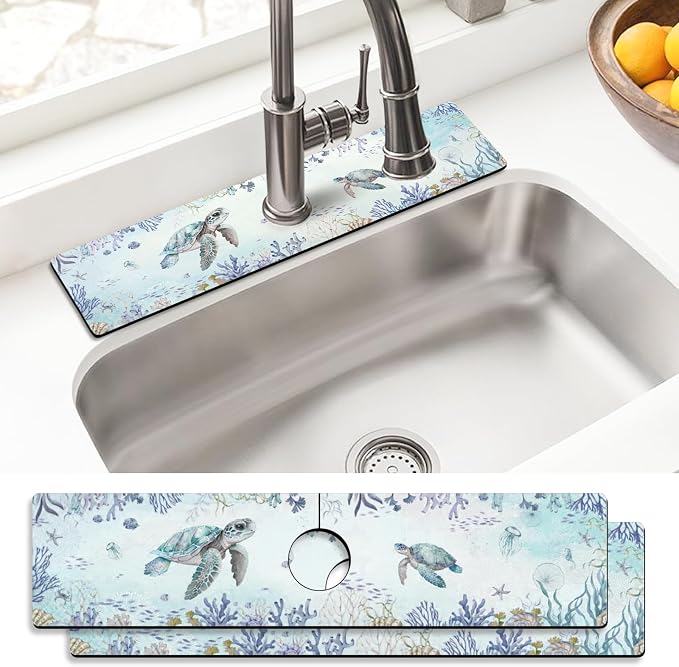 Sink Faucet Absorbing Mat, 2 Pack Drying Mat Around Faucet Sink Splash Guard Behind Faucet Sinkmat For Kitchen Bathroom Island Rv 24 * 5.5 Inch (60 * 14 cm) by BathtubMat