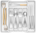Lifewit Silverware Drawer Organizer, Expandable Utensil Tray for Kitchen, BPA Free Flatware and Cutlery Holder, Adjustable Plastic Storage for Spoons Forks Knives, 8.5-14 x 12", White by Lifewit