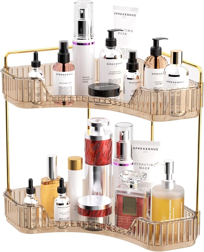GTI 2 Tier Makeup Organizer, Large Capacity Bathroom Counter Organizer, Perfume Cosmetics Skincare Vanity Organizers, Dresser Countertop Organizer and Storage for Women (Amber) by GTI