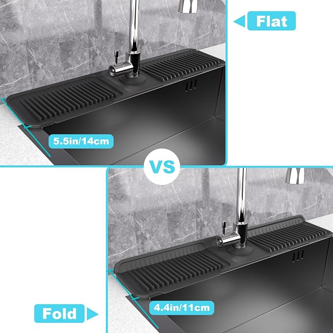 Folding faucet mat for kitchen sink-sink splash guard behind faucet-silicone kitchen faucet mat-faucet draining mat of sink accessories with button lock - Image 7