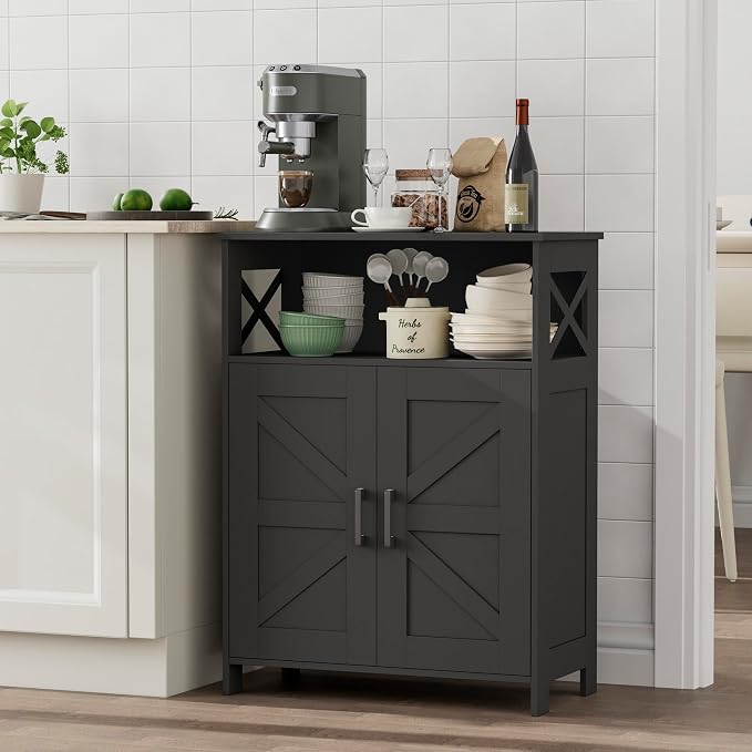 Homhedy Farmhouse Bathroom Storage Cabinet with Doors, Small Floor Cabinet | Toilet Paper Cabinet with Adjustable Shelf, Freestanding Storage Cabinet for Kitchen/Laundry/Living Room, 24"W, Black - Image 7