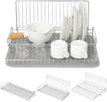 Collapsible Dish Drying Rack Stainless Steel for Kitchen Counter | Compact Dishes Drying Rack c/w Grey Drying Mat, Folding Dish Drainer for Narrow Small Space - Foldable, Silver by JMJEEMI