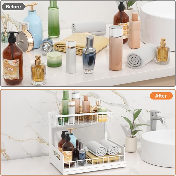 Under Sink Organizer 2 Tier, Pull Out Drawer Slides Under Sink Storage for Bathroom Kitchen,Multi-Purpose Drawer Under Cabinet Organizer for Cleaning Supplies (White, 1 Pack) - Image 5