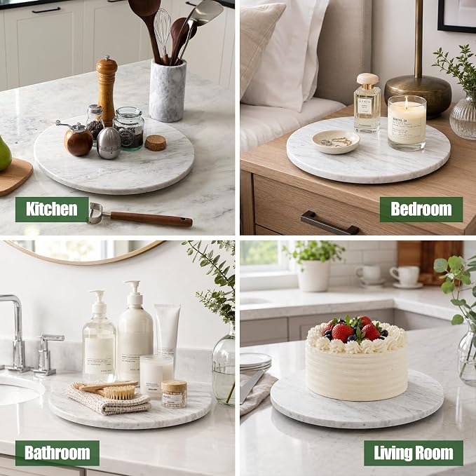 Marble Lazy Susan, 16” Lazy Susan for Table Top Detachable Turntable Organizer for Cabinet Pantry Kitchen Countertop Fridge Bathroom Makeup Vanity Countertop, Bianco Carrara - Image 3