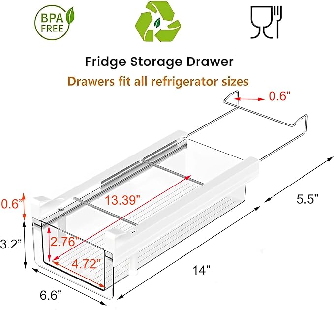 Refrigerator Organizer Bins, Clear Plastic Fridge Drawer With Handle Pull Out Fridge Drawer Organizer Under Shelf Drawer For Cheese, Deli Meat, Drinks, Fruit, Vegetable, Heavy Duty-M - Image 2