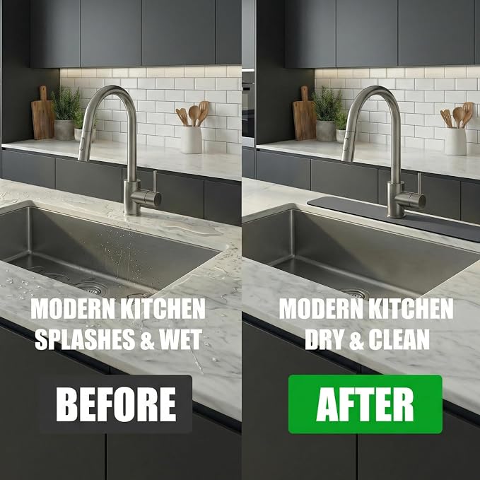 Customizable Kitchen Sink Faucet Mat: 24"Lx4"W Absorbent Splash Guard | Non-slip Fabric Rubber Mat, Cut to Fit Oval Rectangle Square Faucet & 2,3,4 Holes Irregular Sink with Soap Dispenser Air Gap - Image 6