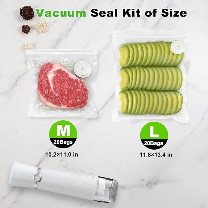 Vacuum Sealer for Food with 40 Bags, 80Kpa Food Sealer for Kitchen | 2000mAh Rechargeable&Portable, Handheld Vacuum Sealer Machine for Meal Prep Food Storage to 10X Preservation & Fresh - Image 4