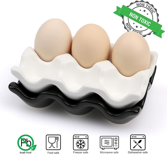 6 Cups Egg Tray Serveware, Eggs Dispenser, Egg Holder Set Kitchen Restaurant Fridge Storage Decorative Accessory (White,2 pack) - Image 3