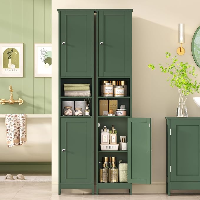 67" Tall Bathroom Cabinet with Adjustable Shelves and Doors, Narrow Bathroom Storage Cabinet for Small Space, Living Room, Entryway, Kitchen, Green - Image 4