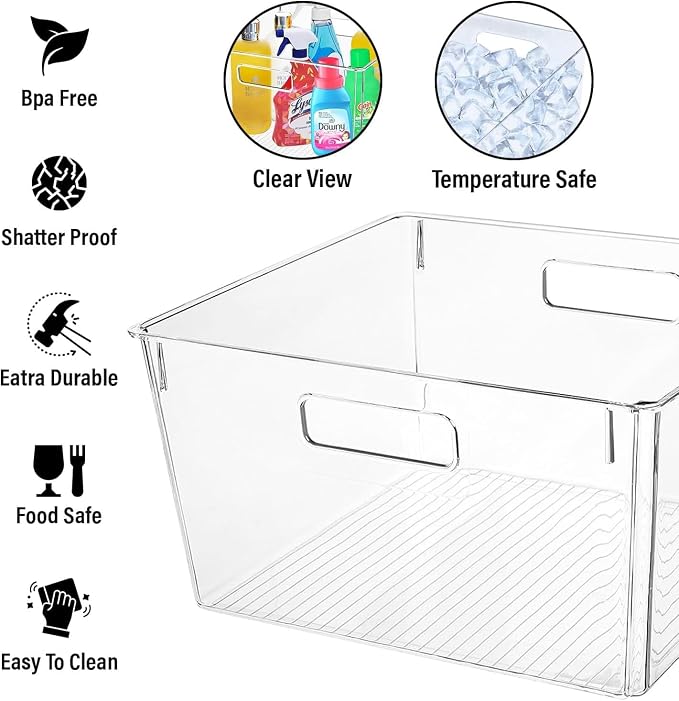 Extra Large Clear Plastic Storage Bins, Perfect for Kitchen Organization or Pantry Organization and Storage, Laundry Room, Fridge, Freezer Organizer Plastic Storage Containers for Organizing - Image 3