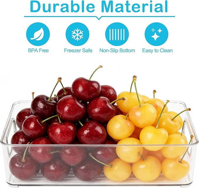 LotFancy 4 Pack Fridge Organizer Bins, Clear Plastic, Stackable, Can Soda | 10x6x3 In Drink Food Fruit Storage for Refrigerator, Pantry, Kitchen Cabinet Shelves; Non-Slip, Easy-Clean, BPA Free - Image 3