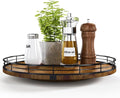AMH 13-Inch Farmhouse Oak Lazy Susan Organizer, Walnut Finish | Smooth rotating oak tray with walnut finish for dining tables, kitchen counters, pantries and cabinet storage. by AMH