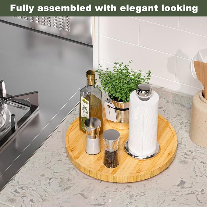 Lazy Susan for Table, 12 Inch Non-Skid Bamboo Turntable Organizer | Salt Pepper Spices and Olive Oil Next to Stove, Wooden Lazy Susan Organizer for Kitchen Countertop Organizer - Image 2