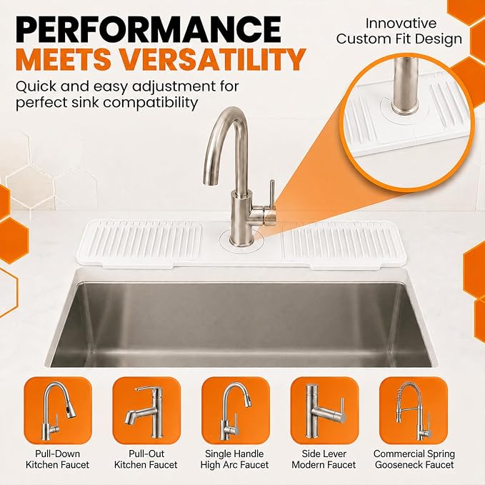 18 Inch Silicone Faucet Mat for Kitchen Sink Splash Guard, W/Sink Baffle | BPA-free silicone, Heat-resistant, non-slip, and built to withstand daily kitchen use, dishwasher safe and simple to rinse - Image 4