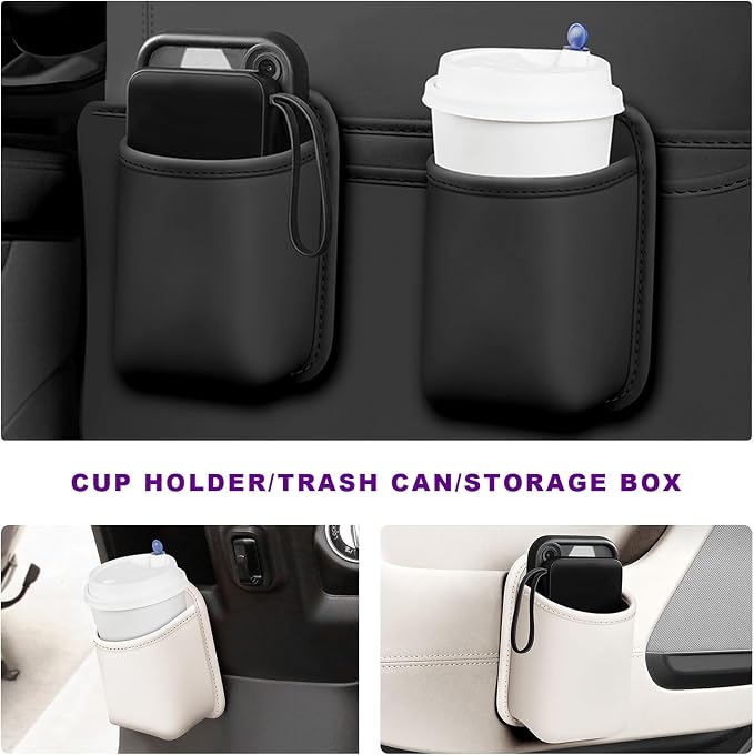 Large Car Door Cup Holders, Clip On Beverage Drink Holder Vehicle Door Storage Organizer, Scratch-Resistant Leather Water Bottle Hanging Holder for SUV Sedan Truck (White) - Image 6