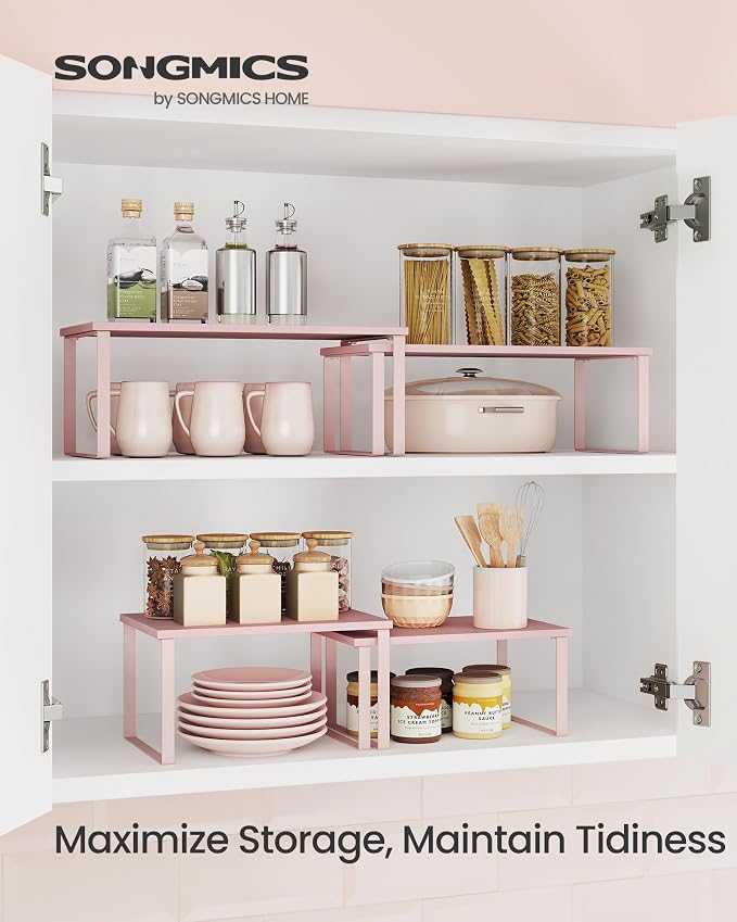 SONGMICS Cabinet Organizer Shelf, Set of 2 Spice Rack, Kitchen Storage | Kitchen Counter Storage Spice Rack, Particleboard, Steel, Jelly Pink, BYSTRO Collection UKCS025S01 - Image 2