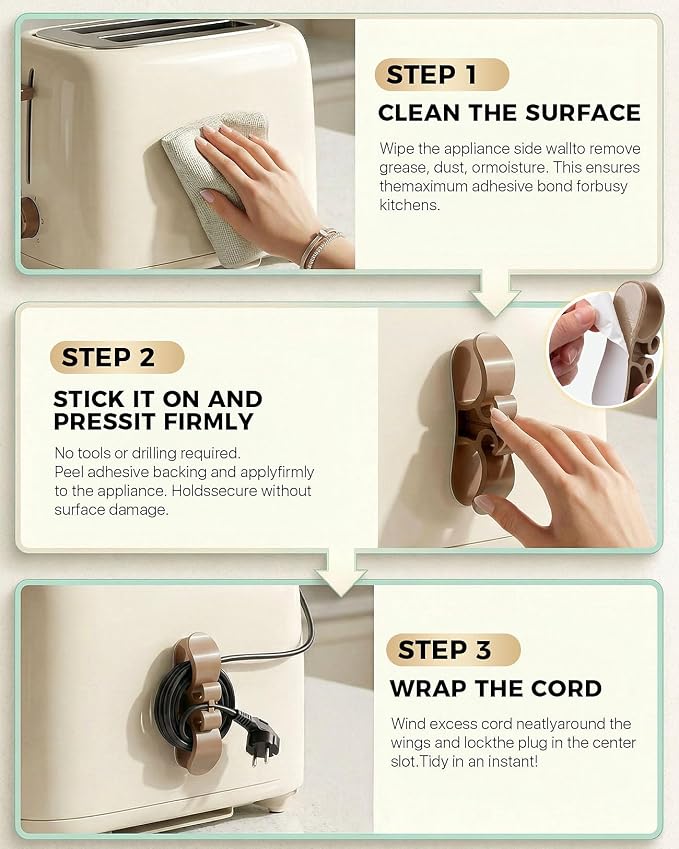 Cord Organizer for Appliances, 6 Pack Appliance Cord Organizer Stick On, Soft Rubber Appliance Cord Wrap with Strong Adhesive, Cord Holder for Kitchen Appliances, Perfect for Coffee Maker Air Fryer - Image 4
