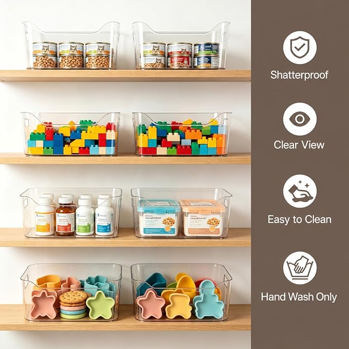 Hudgan 8 Pack Clear Pantry Organizer Bins for Kitchen, Clear Plastic Storage Bins for Bathroom, Pantry Organizer Containers for Home Edit, Drawer, Under Sink, Fridge - Image 8