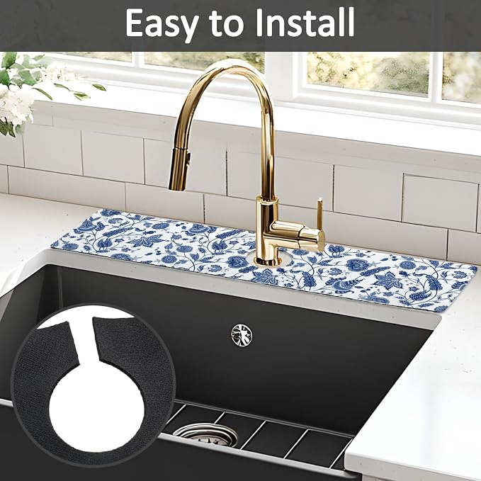24" X 5.5" Kitchen Sink Splash Guard Faucet Mat Flora Super Absorbent Fast Drying Faucet Guard & Draining Mat Sink Splash Guard Behind Faucet for Kitchen, Bathroom - Image 5