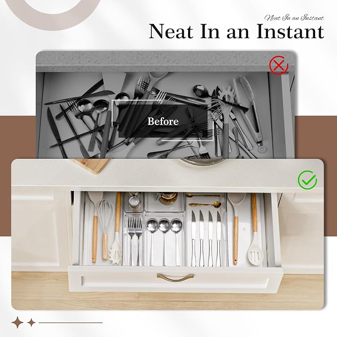 11 PCS Clear Plastic Drawer Organizer Set - 5 Large Size Versatile Kitchen and Bathroom Organizer Trays, Non-Slip Storage Bins for Makeup, Utensils, Tool and Office Desk - Image 8