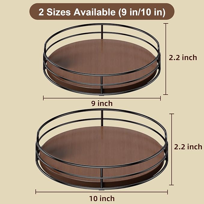 Optish 10" Elegant Lazy Susan, Non-Skid Turntable Spice Organizer, Wooden | 360° Smooth Rotation, Clear Design, Tall Raised Edge, Easy Access, Load 15 lbs, for Spices, Cabinet, Pantry, Fridge, kitchen - Image 6