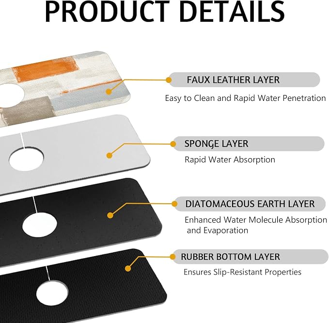 MCALK Orange Kitchen Sink Faucet Mat Splash Guard, Absorbent Quick-Dry Kitchen Sink Mat - Ideal for Splash Guard & Drip Catching with Abstract Art Decor( 1pc 15"x5.5") - Image 3