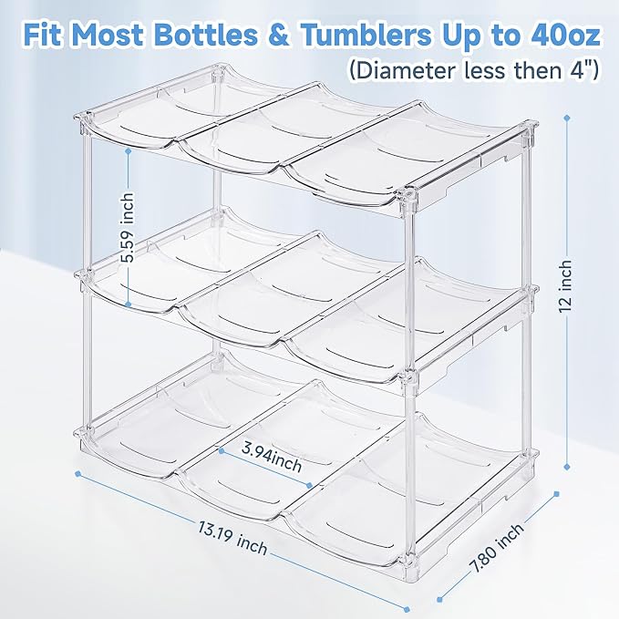 spospo Stackable Water Bottle Organizer for Stanley 40 oz Tumbler | Water Bottle Holder for Cabinet, Pantry Kitchen Organizers and Storage for Stanley Cup Accessories, Tumbler Organizer, 3 Pack - Image 5