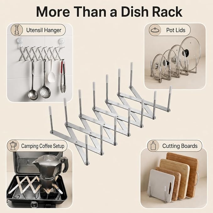 Expandable Pot Lid Organizer, Multi-Use Kitchen and Bathroom Wall Holder | Organizes pot lids, plates and cutting boards, or mounts on kitchen and bathroom walls to hold utensils, cloths and towels. - Image 4