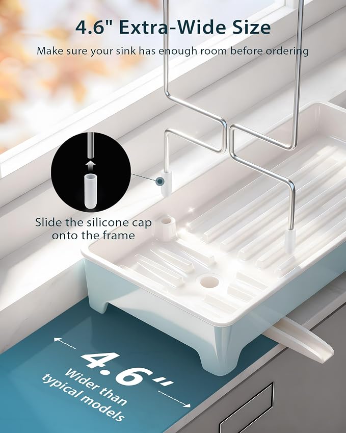 Minimalist Sink Caddy, Rustproof Sponge Holder for Kitchen Sink Blue | Large Rustproof countertop organizer with 304 stainless steel brush holder, raised ridges and silicone drain tube - Image 4