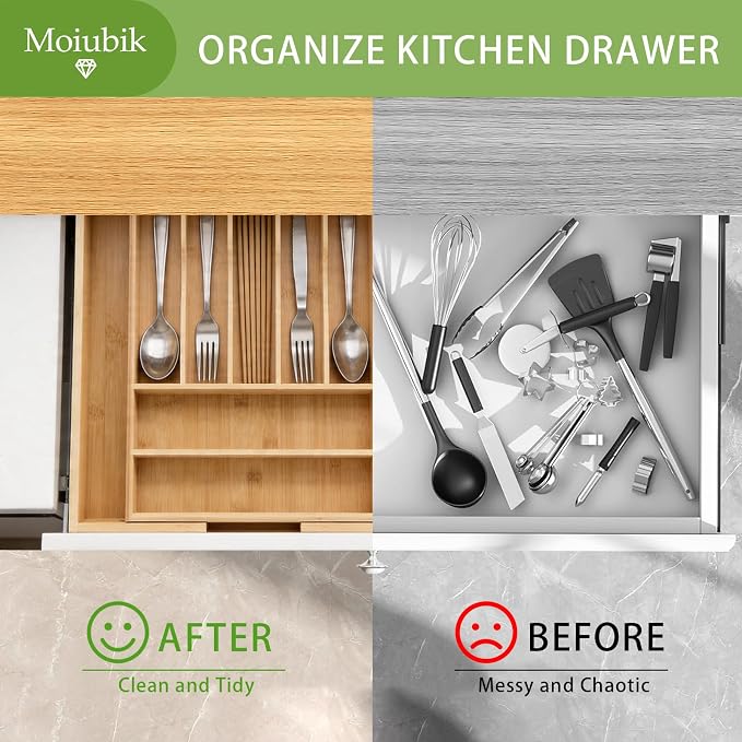 Bamboo Expandable Silverware Drawer Organizer, Adjustable Utensil Tray Cutlery Holder for Kitchen Drawer, Flatware Storage Organizer for Spoons, Forks and Knives, Natural (8 Slot,) - Image 4